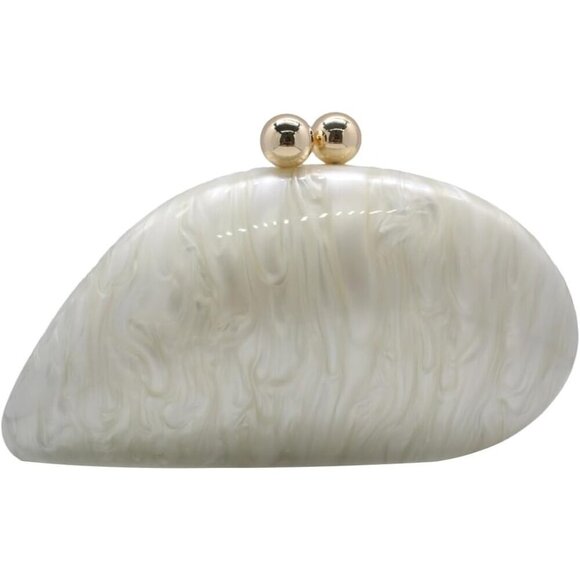 Women White Seashell Chain Shoulder Bag Acrylic Evening Clutch Glitter Party Bag - Picture 1 of 6